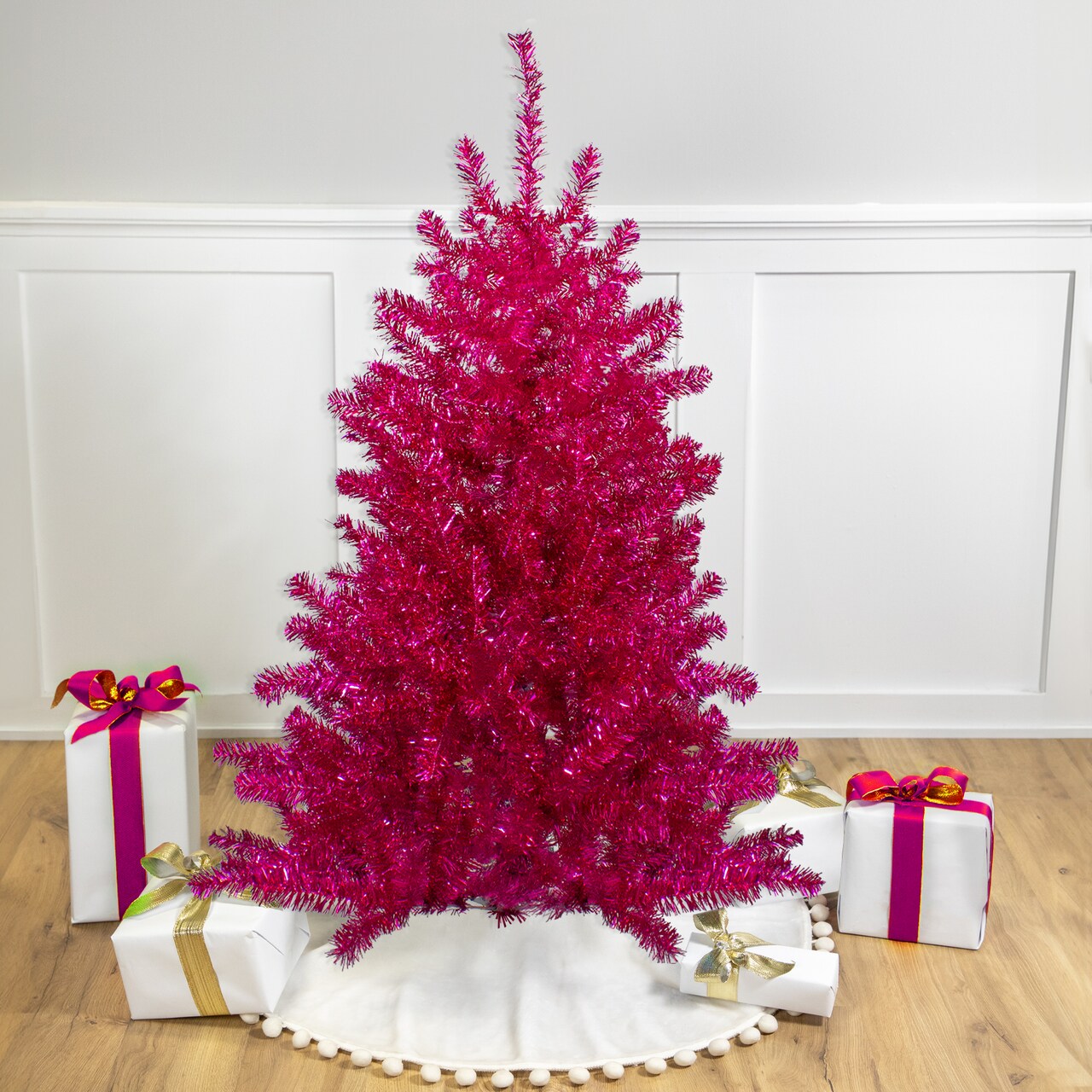 Northlight 4.5' Metallic Pink Tinsel Artificial Christmas Tree - Unlit